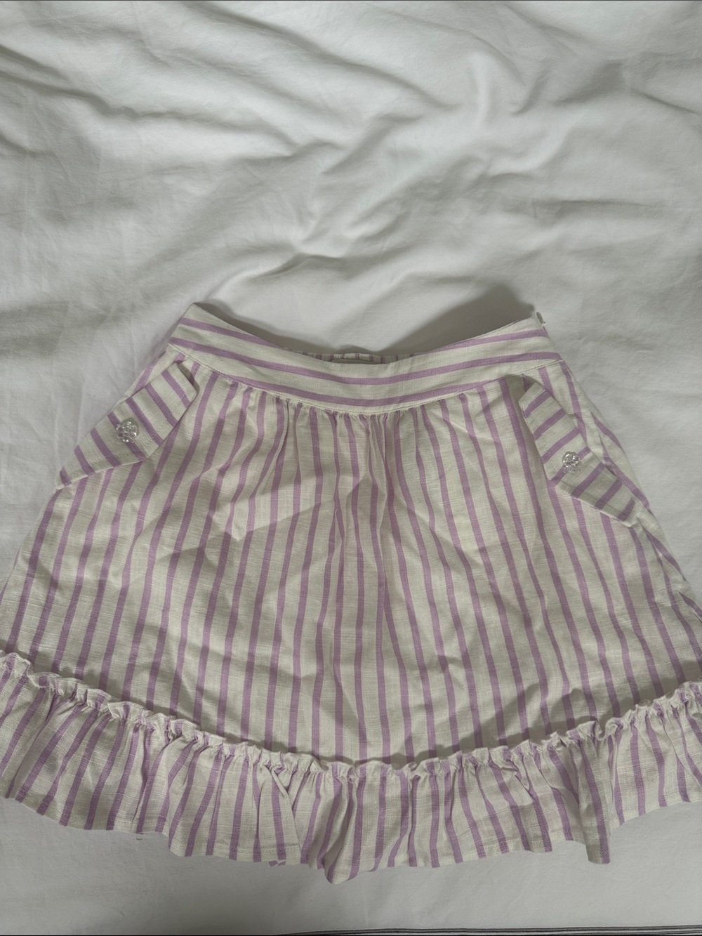 Scotch & Soda Lavender and White Striped Ruffle Hem Skirt